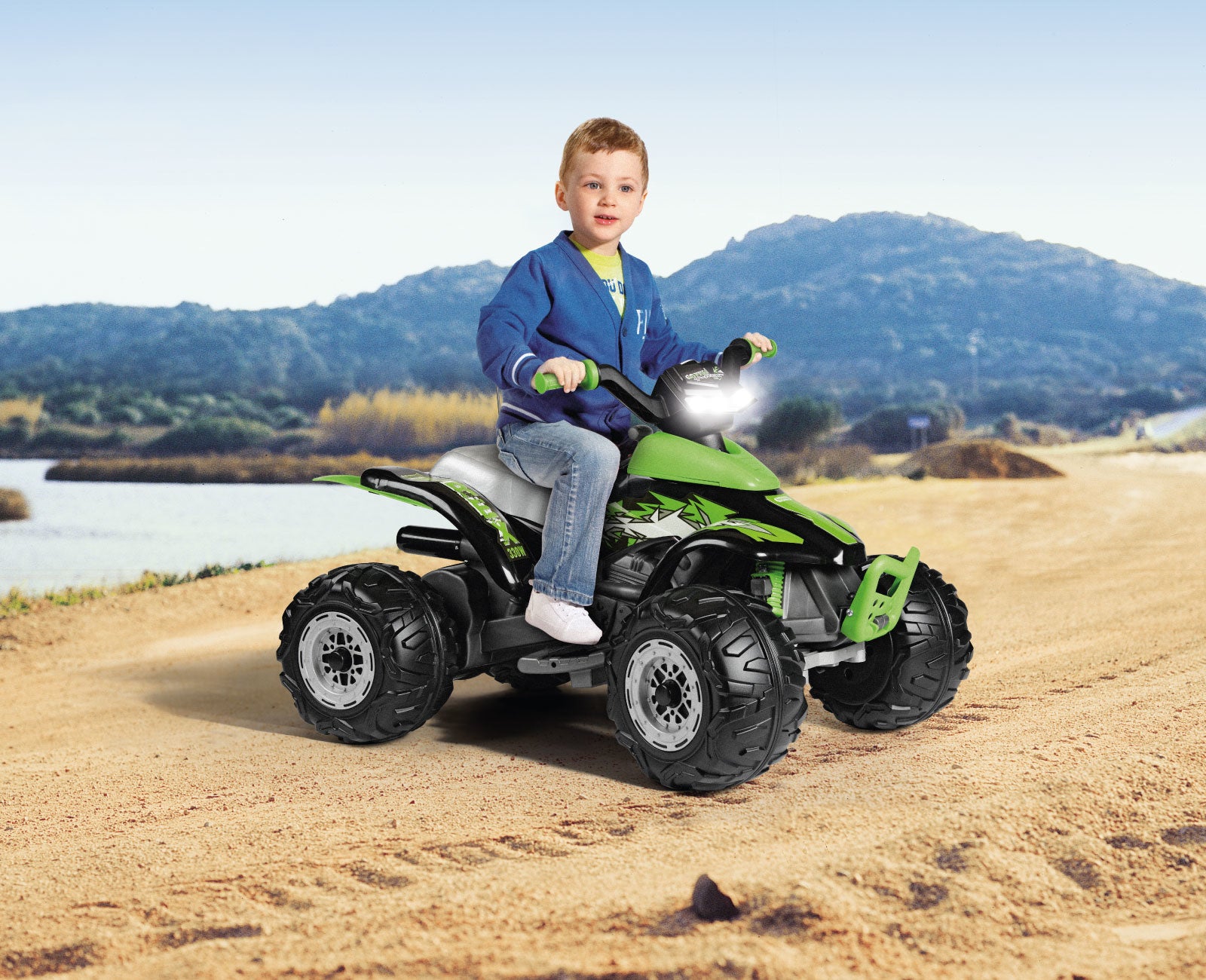 Peg Perego Corral T-Rex 330W 12V – Aufsitz-Quad – 64,5×99,5×65,5 cm – 6,7 km/h, 40 kg – ab 3 Jahren – grün/schwarz