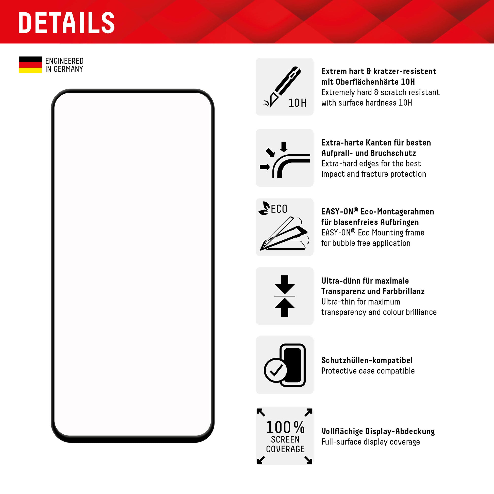 E.V.I. Displayschutz (Panzerglas), Full Cover – für Galaxy S23 FE – mit Applikator