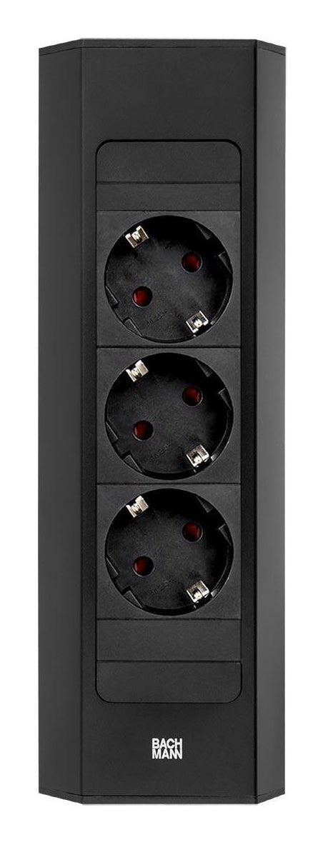 Bachmann CASIA 2 Steckdosenleiste, 3×T13, 2,0 m, IP20, Eingang Schutzkontakt-Stecker Typ E/F – schwarz
