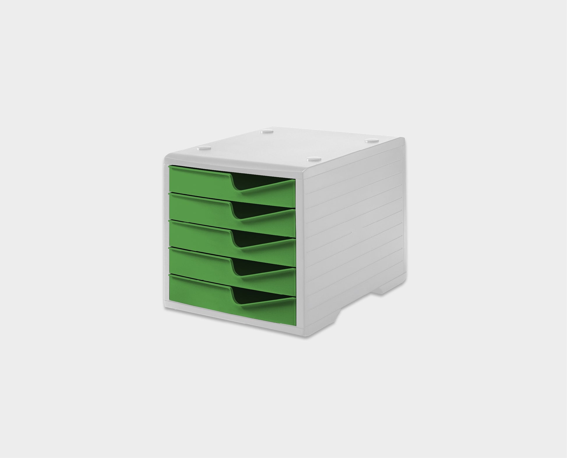 Styro Schubladenelement – 5 Schubladen, für C4, stapelbar, grau/grün, B 270 × H 255 × T 340 mm