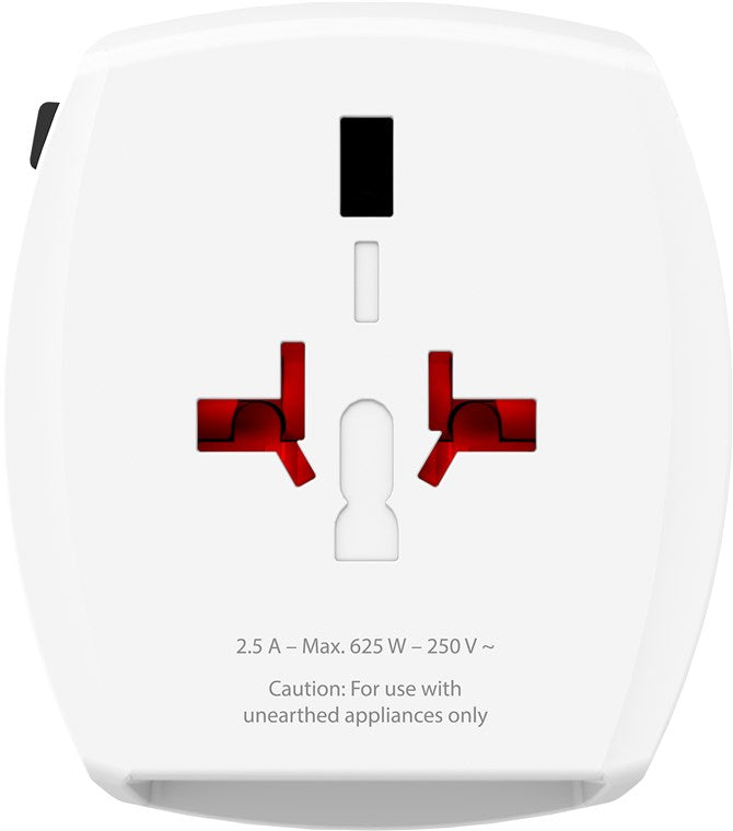 SKROSS MUV Reiseadapter 2-polig – 2× USB-A, 5 V/2,4 A (geteilt) – für weltweite Steckdosen – Weiss