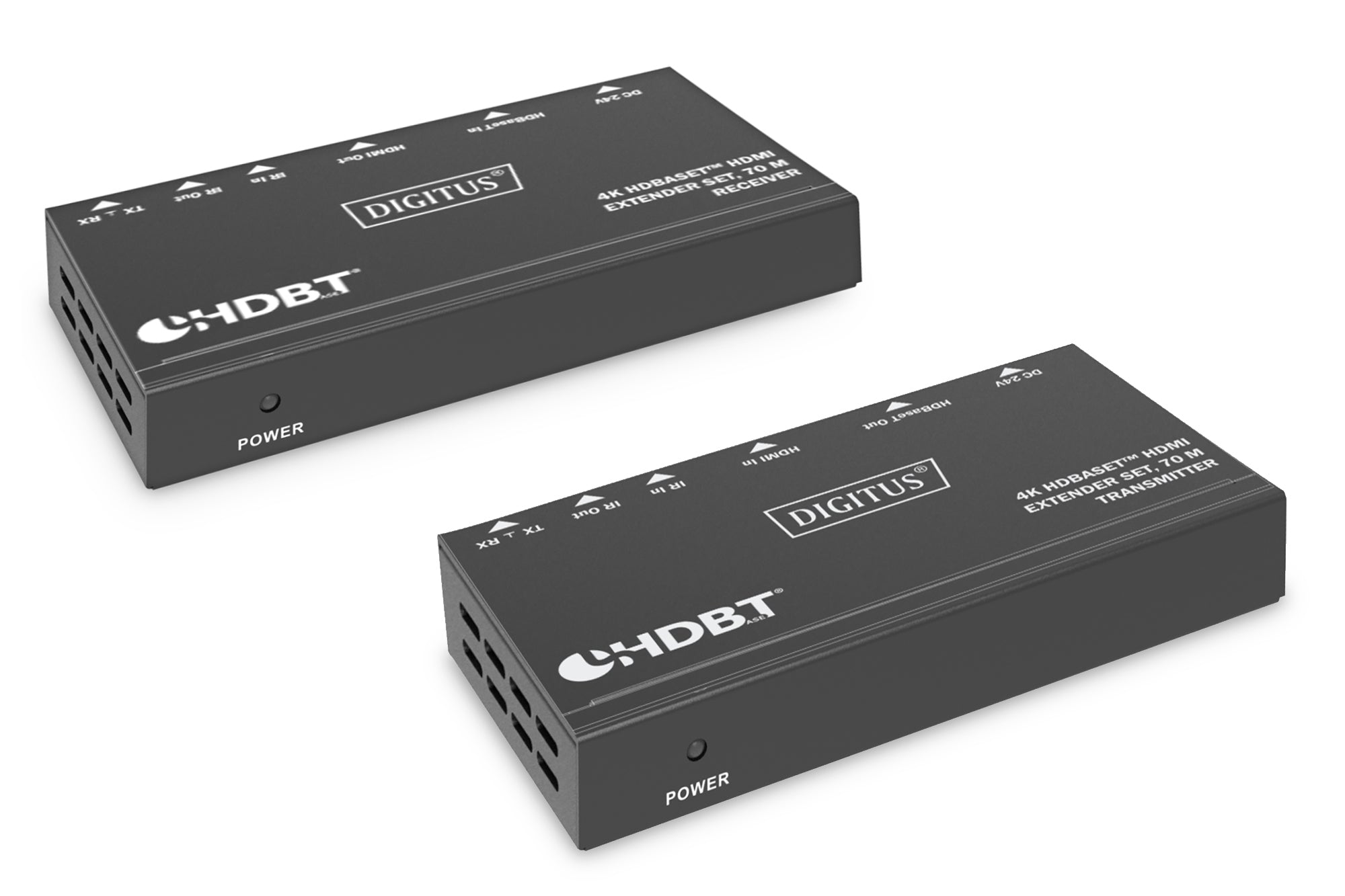 Digitus HDBaseT-Extender-Set – 4K UHD, 70 m, HDMI, RS-232 – Schwarz, Metall, 2er-Set