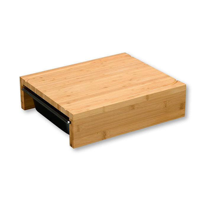 Kesper Schneidebrett 35 × 29 × 9,5 cm, Bambus/Edelstahl, mit Saftrille, mit 2 Auffangschalen, Braun/Silber