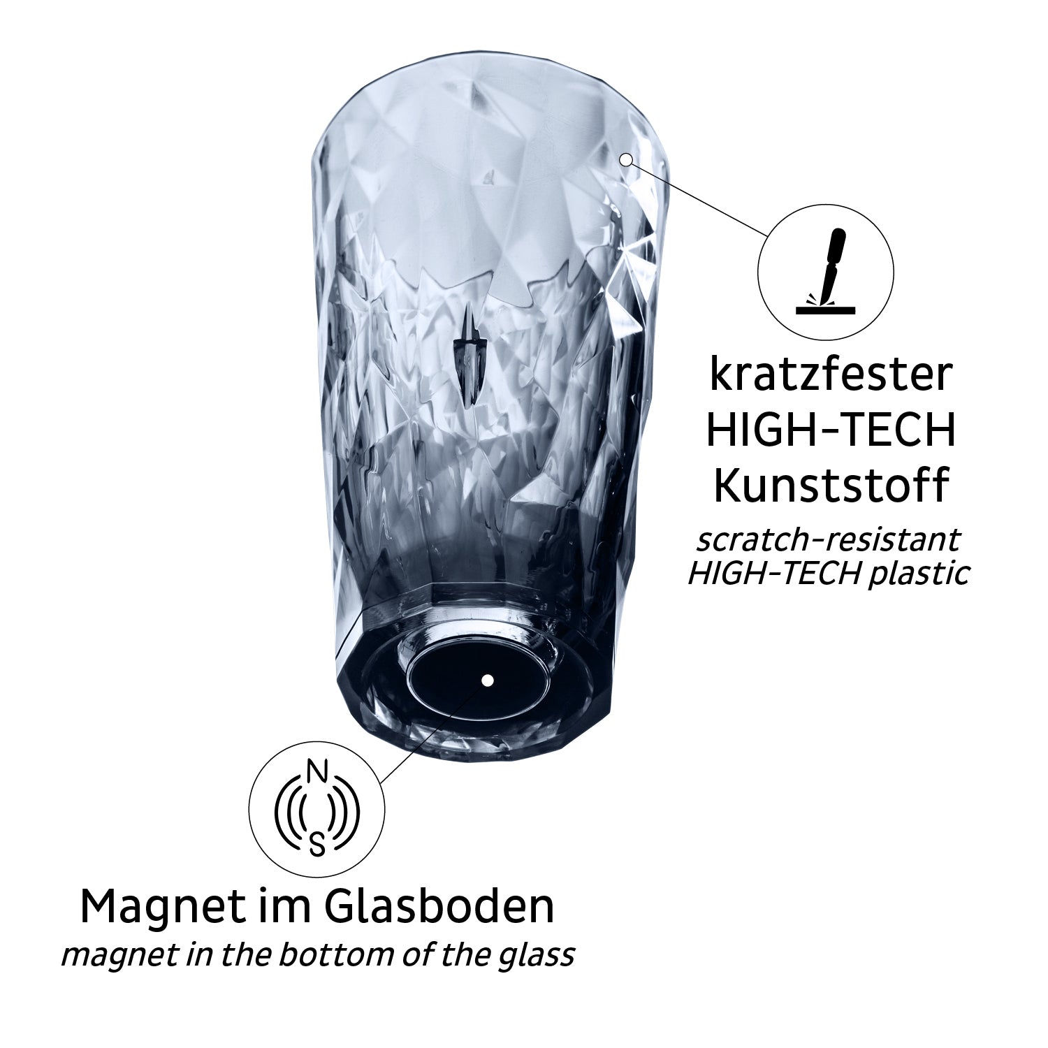 Silwy Longdrinkglas – 2er Set, 300 ml, 8,8 × 8,8 × 14,1 cm, Kunststoff, Grau