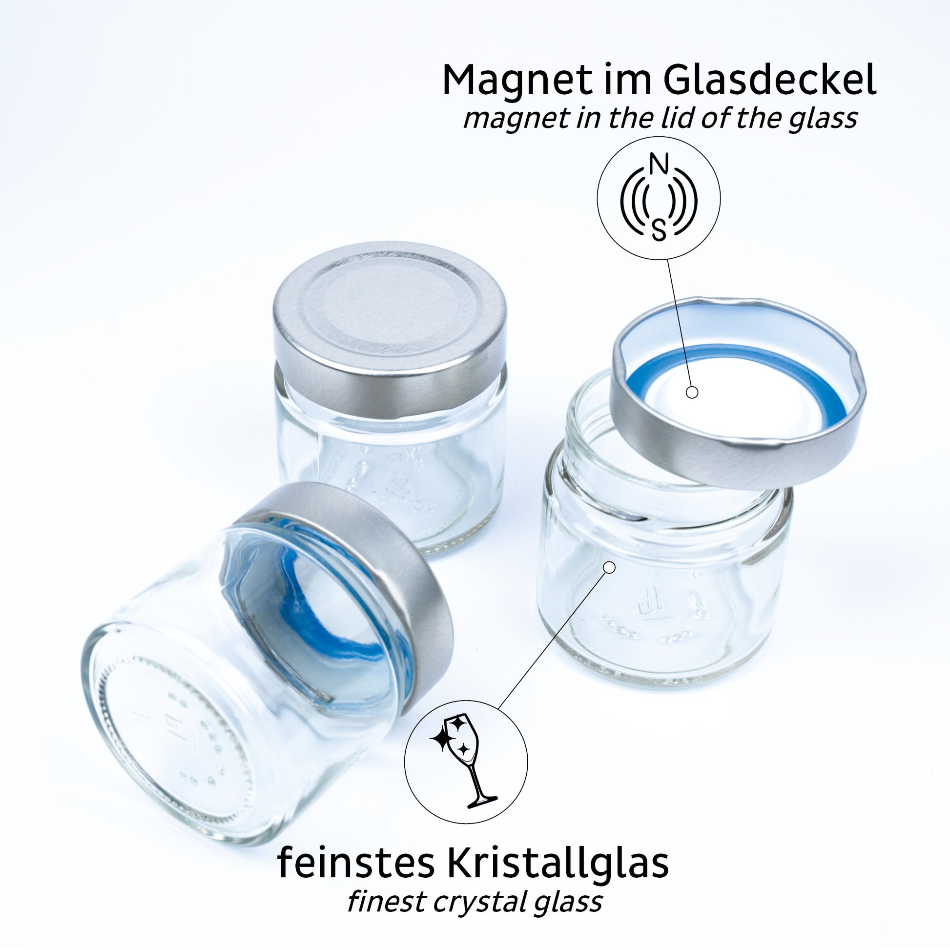 Silwy Vorratsdose 125 ml, Ø 6 × 6,3 cm, Glas, Transparent/Weiss, 3 Stk.