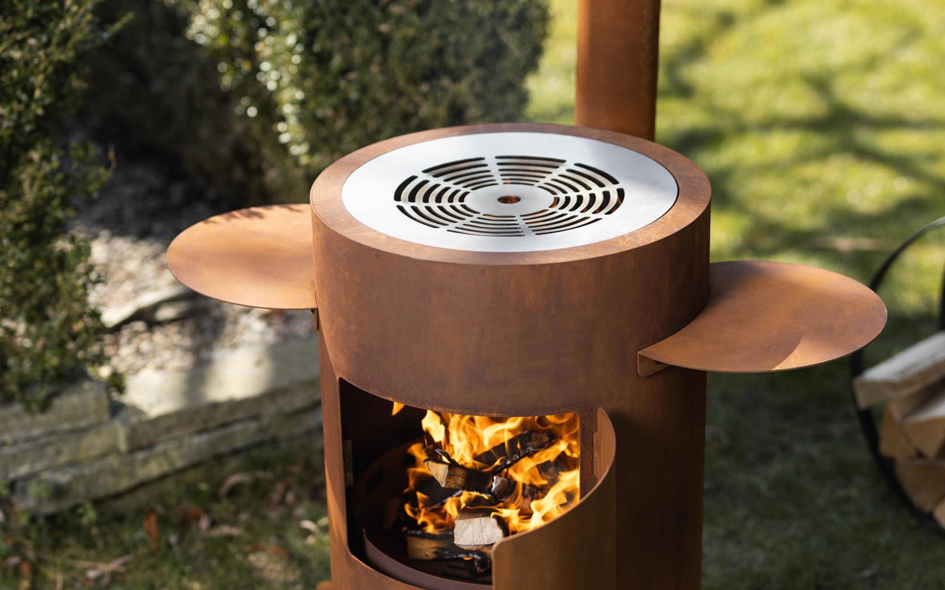 Feu du Jardin Fondue-Set Outdoorofen – Edelstahl, Ø 62 cm – Brennholz – Braun