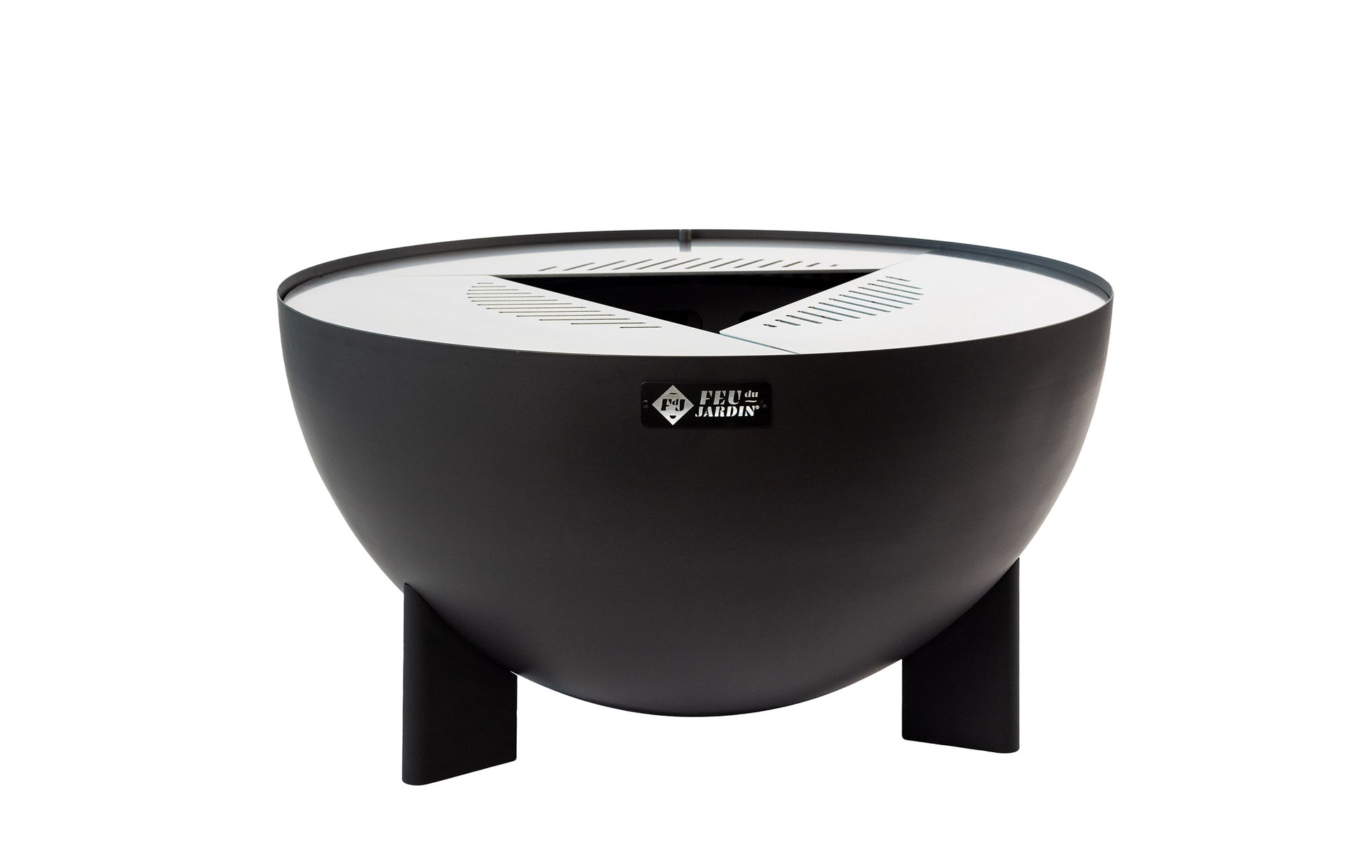 Feu Du Jardin Feuerschale – Ø 98 × 53 cm – Edelstahl, Schwarz, Abnehmbare Platte