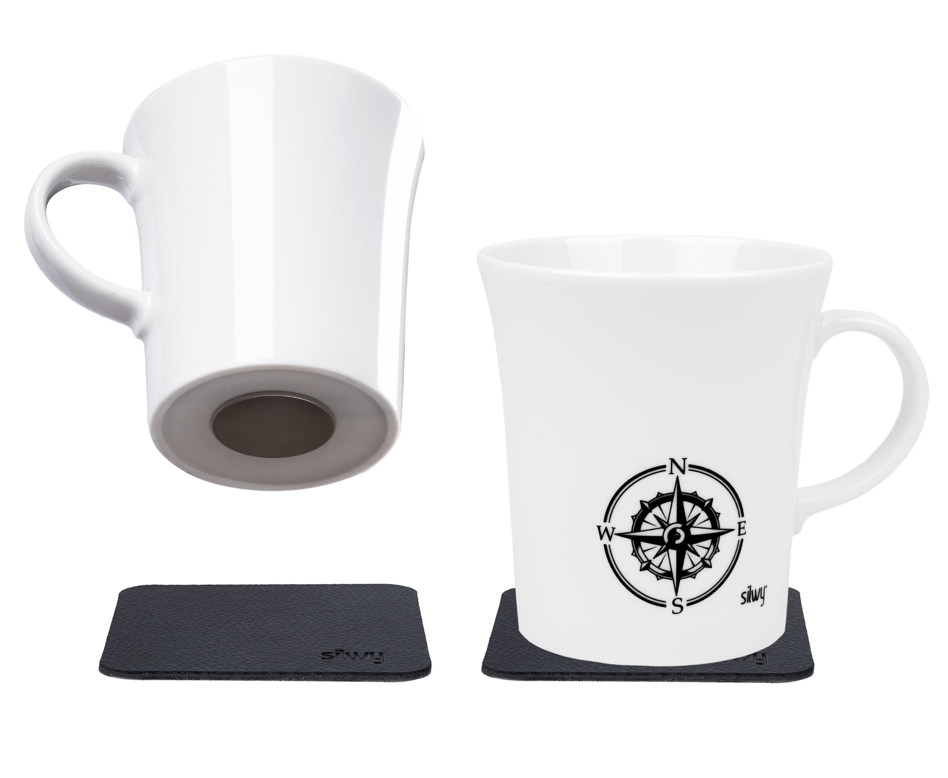 Silwy S027-1308-2-B-BO Tasse – 0,27 l, Porzellan, weiss, Magnethenkel, 2 Stück