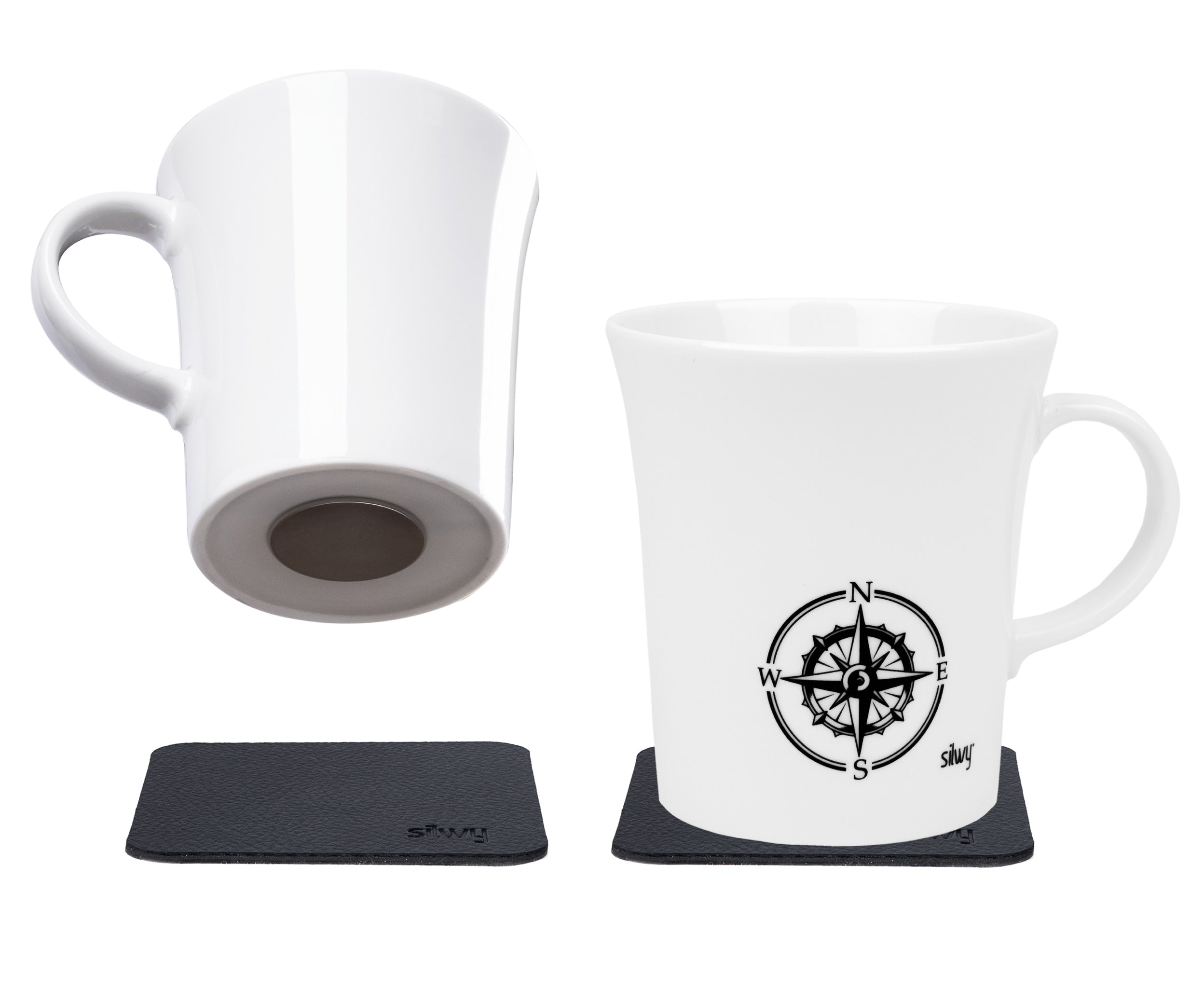 Silwy S027-1308-2-B-BO Tasse – 0,27 l, Porzellan, weiss, Magnethenkel, 2 Stück