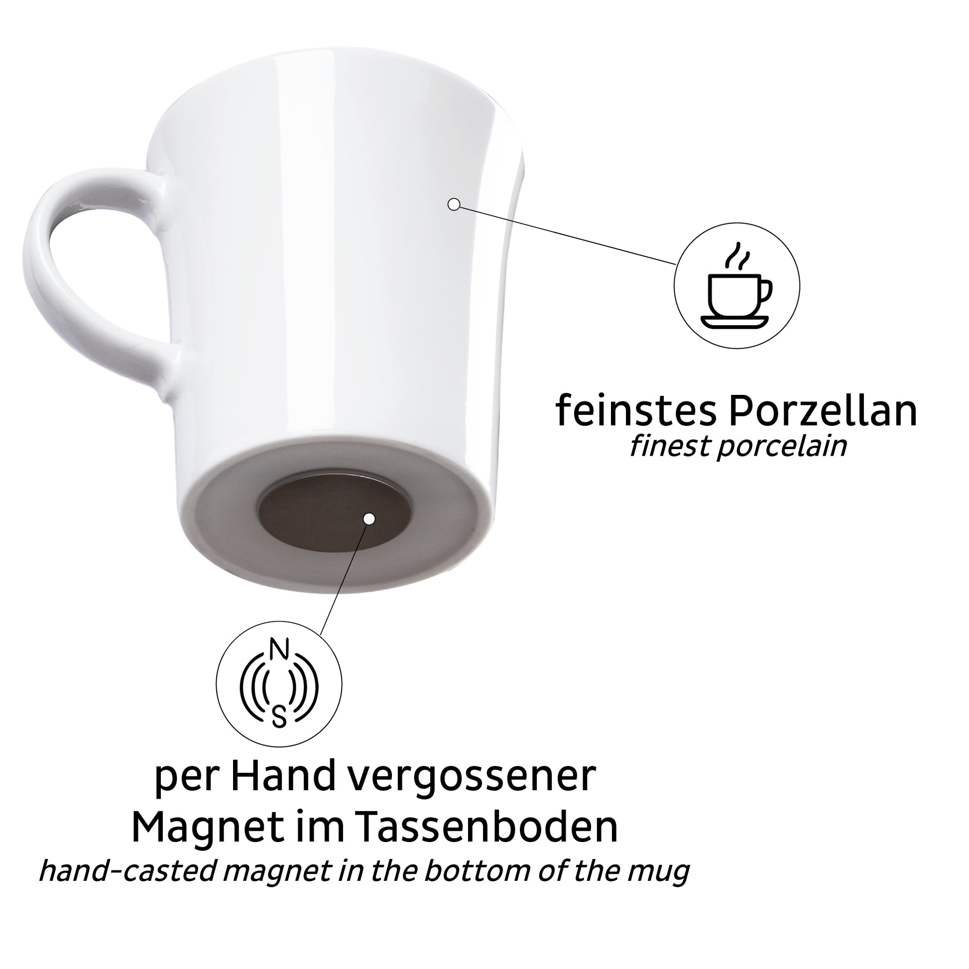 Silwy S027-1309-2-B-CA Tasse – 0,27 l, Porzellan, schwarz matt, Magnethenkel, 2 Stück