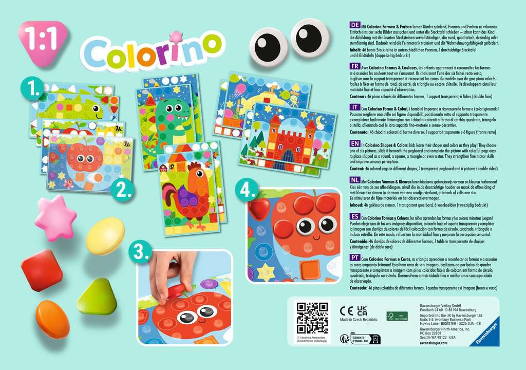 Ravensburger Lernspiel – Mein Formen-Colorino, Legespiel, 1 Spieler, ab 2 Jahren, Mehrsprachig