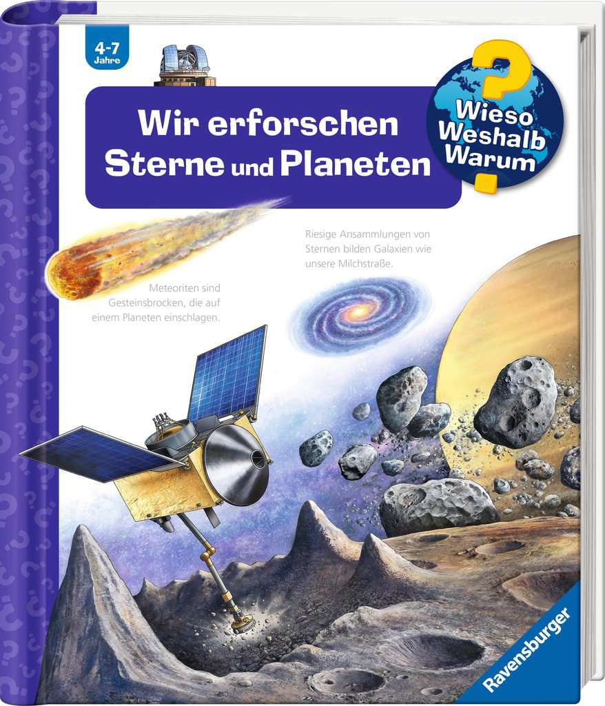 Ravensburger Buch – WWW59: Wir erforschen Sterne und Planeten, Spiralbindung, 16 Seiten, Deutsch, 4–7 Jahre
