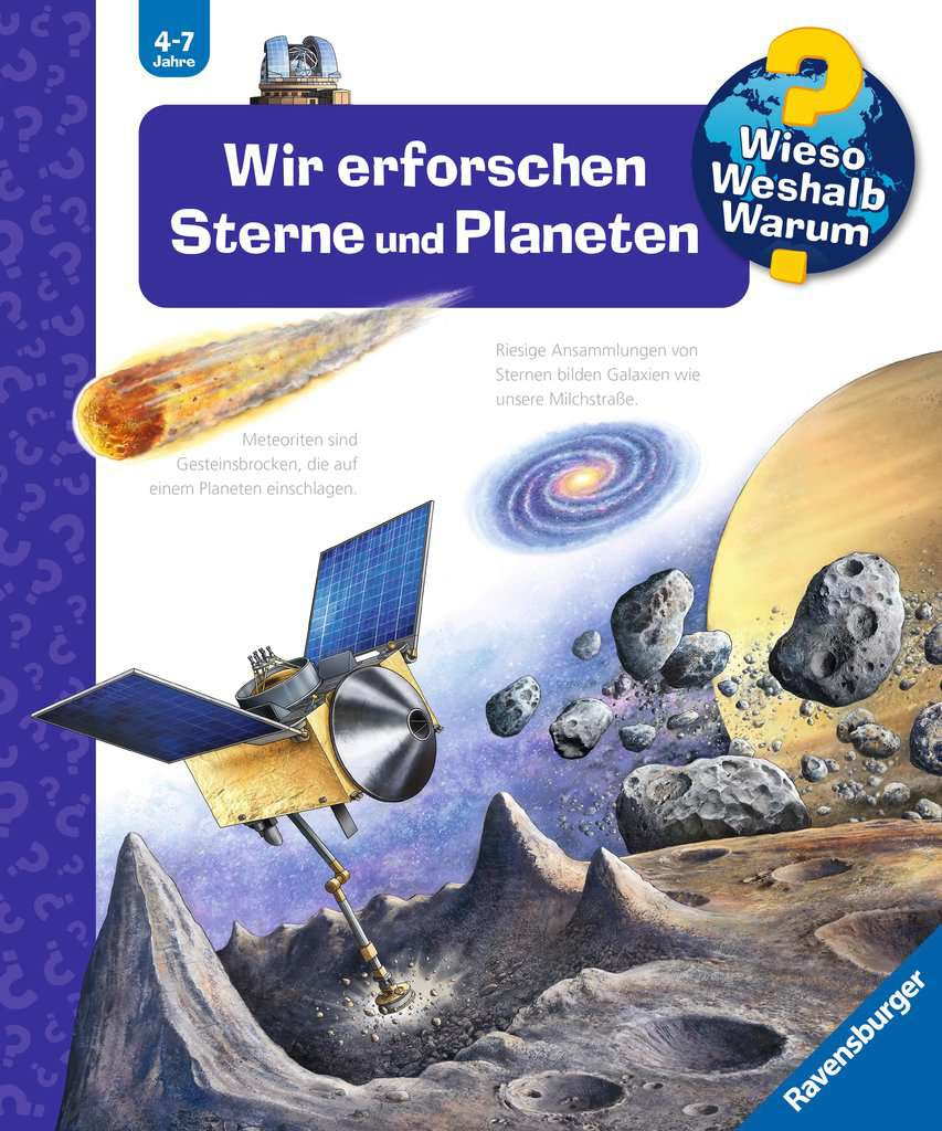 Ravensburger Buch – WWW59: Wir erforschen Sterne und Planeten, Spiralbindung, 16 Seiten, Deutsch, 4–7 Jahre