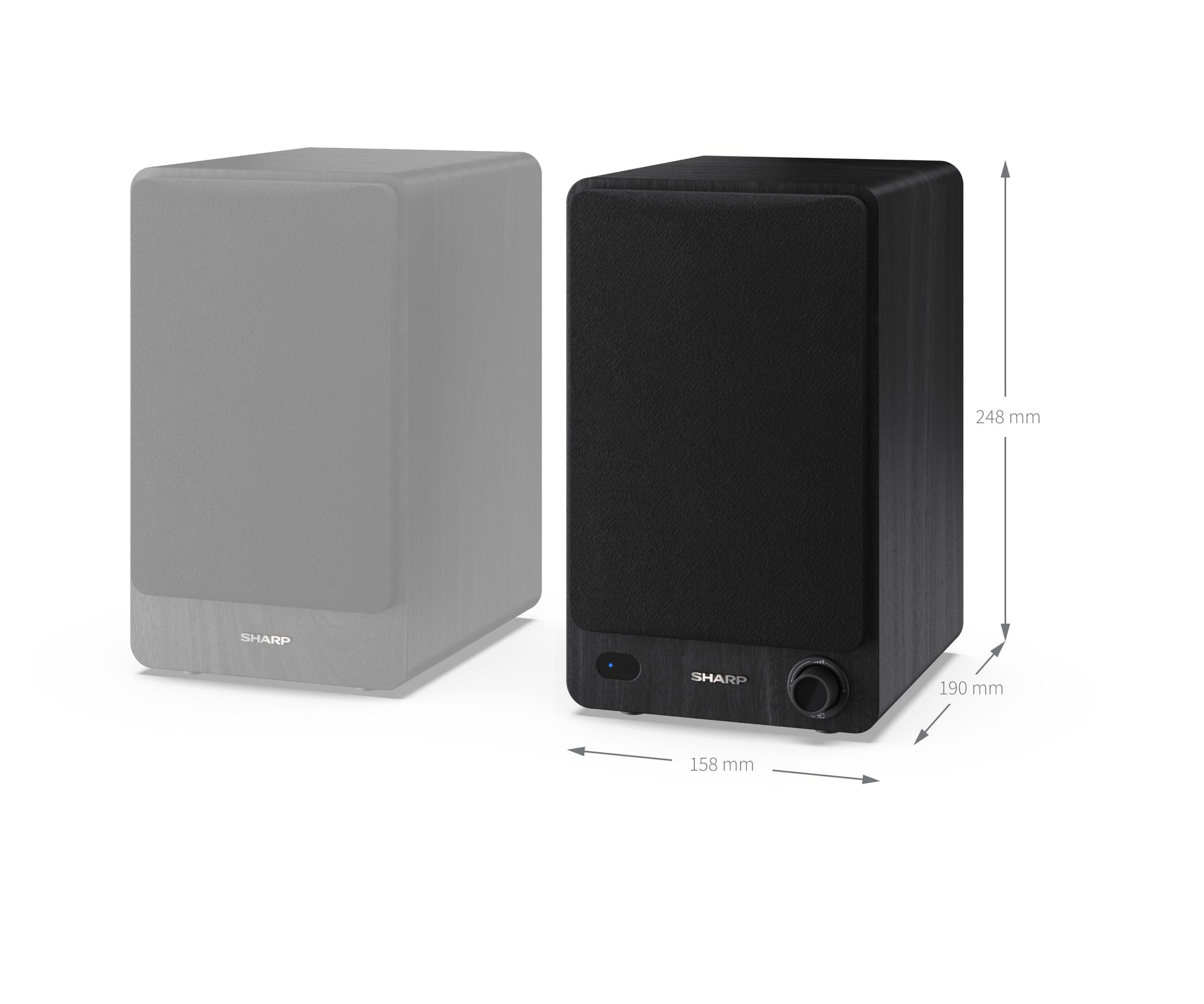 Sharp CP-SS30 – Aktiv-Regallautsprecher – Bluetooth 5.0, 60 W, RCA, 3,5 mm Klinke, Schwarz