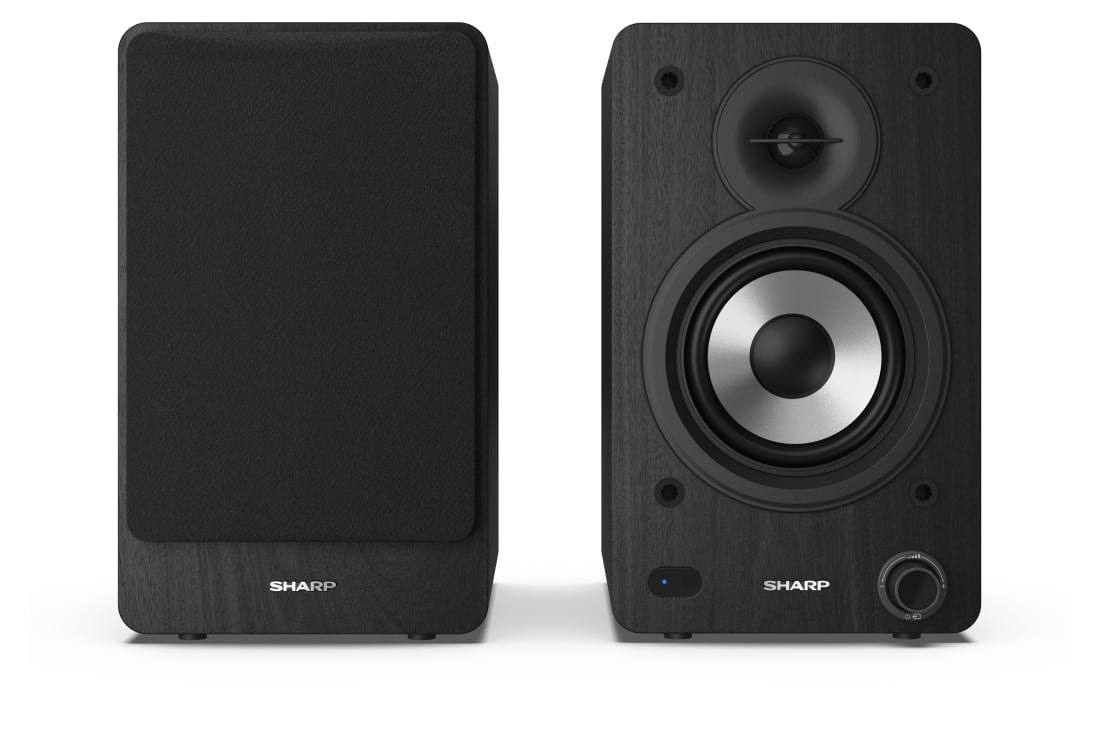 Sharp CP-SS30 – Aktiv-Regallautsprecher – Bluetooth 5.0, 60 W, RCA, 3,5 mm Klinke, Schwarz