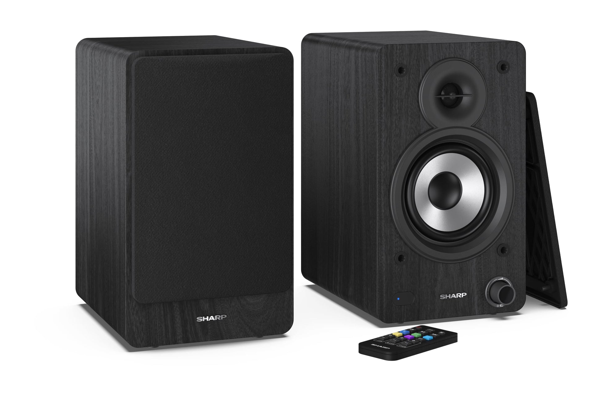 Sharp CP-SS30 – Aktiv-Regallautsprecher – Bluetooth 5.0, 60 W, RCA, 3,5 mm Klinke, Schwarz
