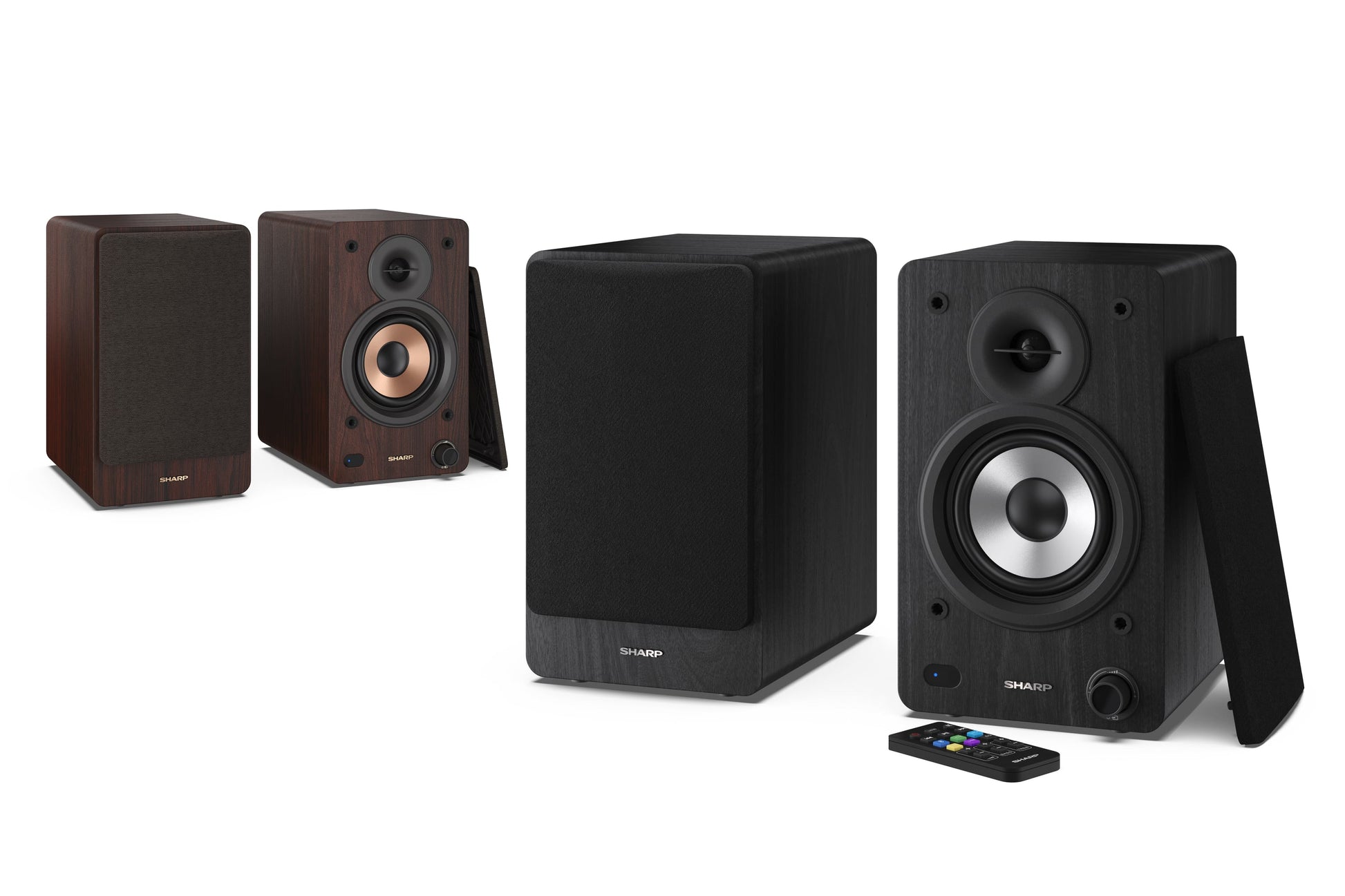 Sharp CP-SS30 – Aktiv-Regallautsprecher – Bluetooth 5.0, 60 W, RCA, 3,5 mm Klinke, Schwarz