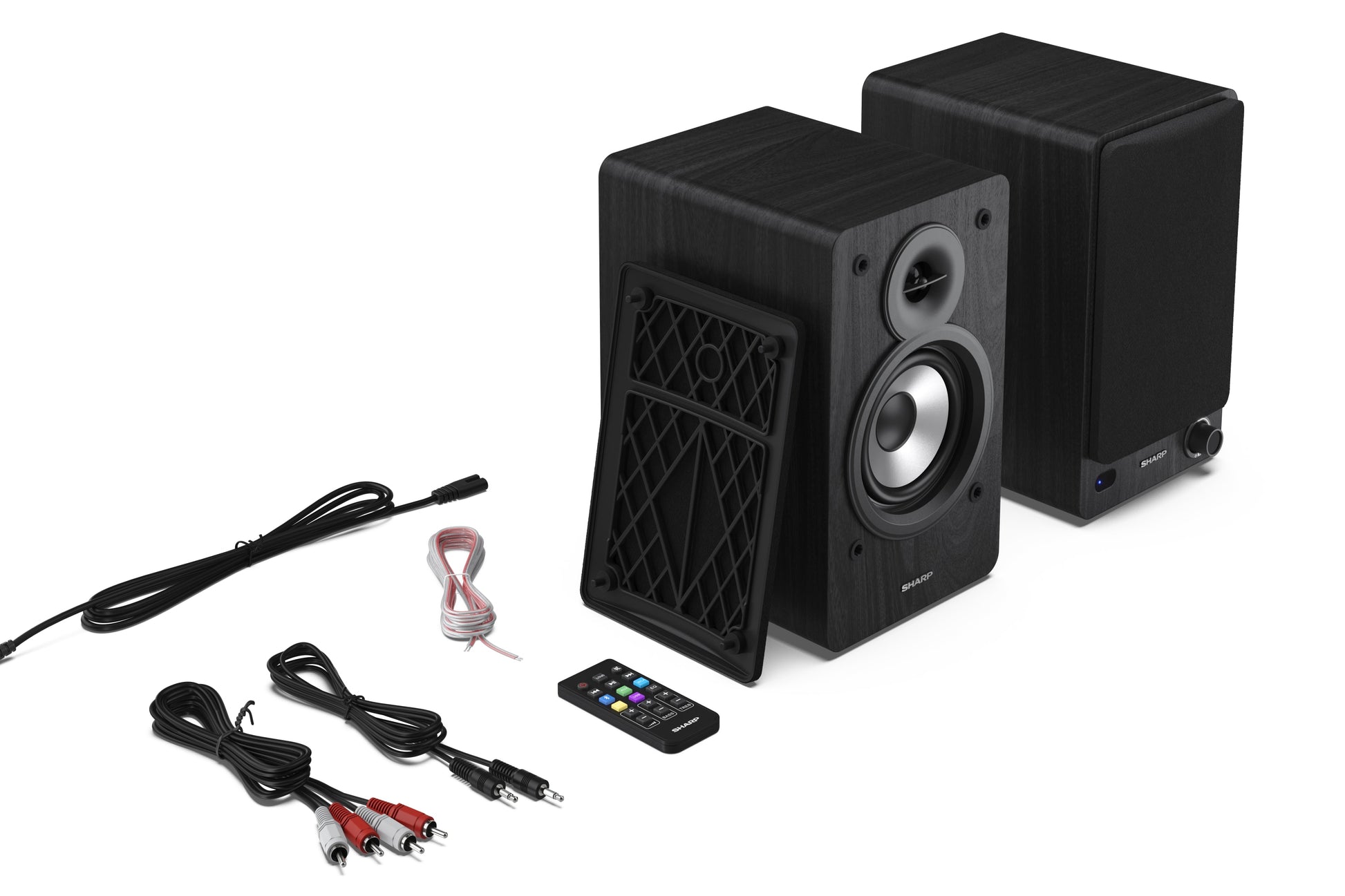 Sharp CP-SS30 – Aktiv-Regallautsprecher – Bluetooth 5.0, 60 W, RCA, 3,5 mm Klinke, Schwarz