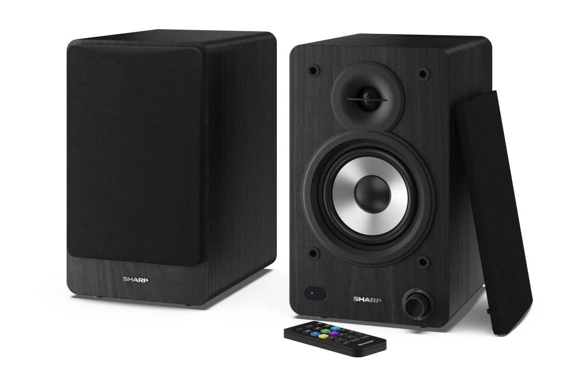 Sharp CP-SS30 – Aktiv-Regallautsprecher – Bluetooth 5.0, 60 W, RCA, 3,5 mm Klinke, Schwarz
