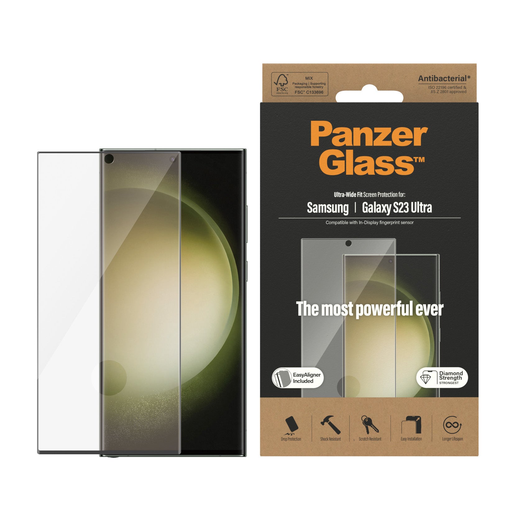 PanzerGlass Displayschutz (Panzerglas), Ultra-Wide Fit – für Galaxy S23 Ultra – mit Applikator