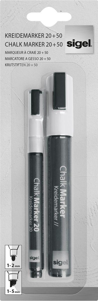 Sigel BA176 Kreidemarker – Rund/Keil 1–5 mm – 2er-Set, Weiss