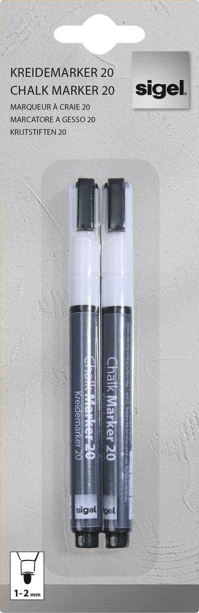 Sigel BA178 Kreidemarker – Rund 1–2 mm – 2er-Set, Weiss, für Glas/Spiegel