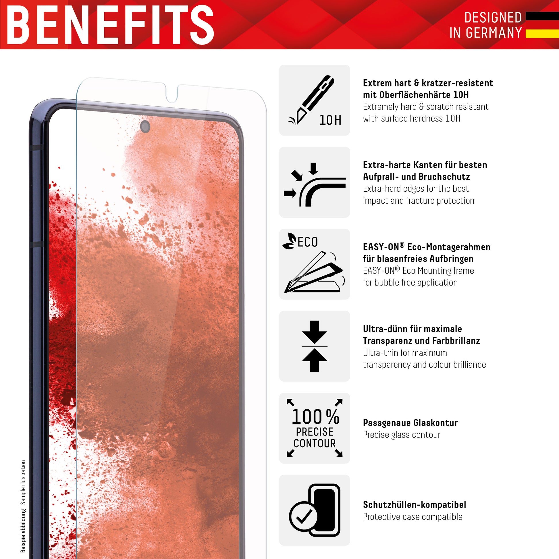 Displex Displayschutz (Panzerglas), Hüllenfreundlich – für Galaxy A04/A04s – mit Applikator