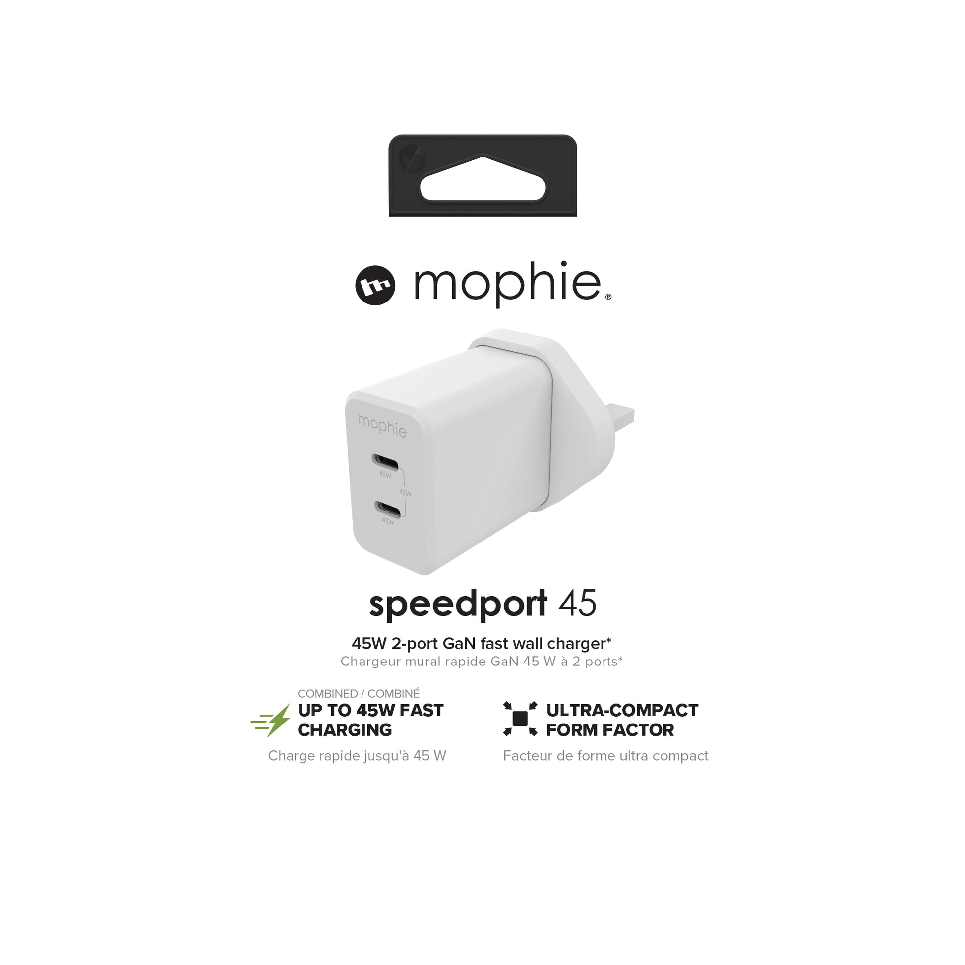 mophie Netzteil (UK) – 45 W, 2× USB-C, PD, GaN