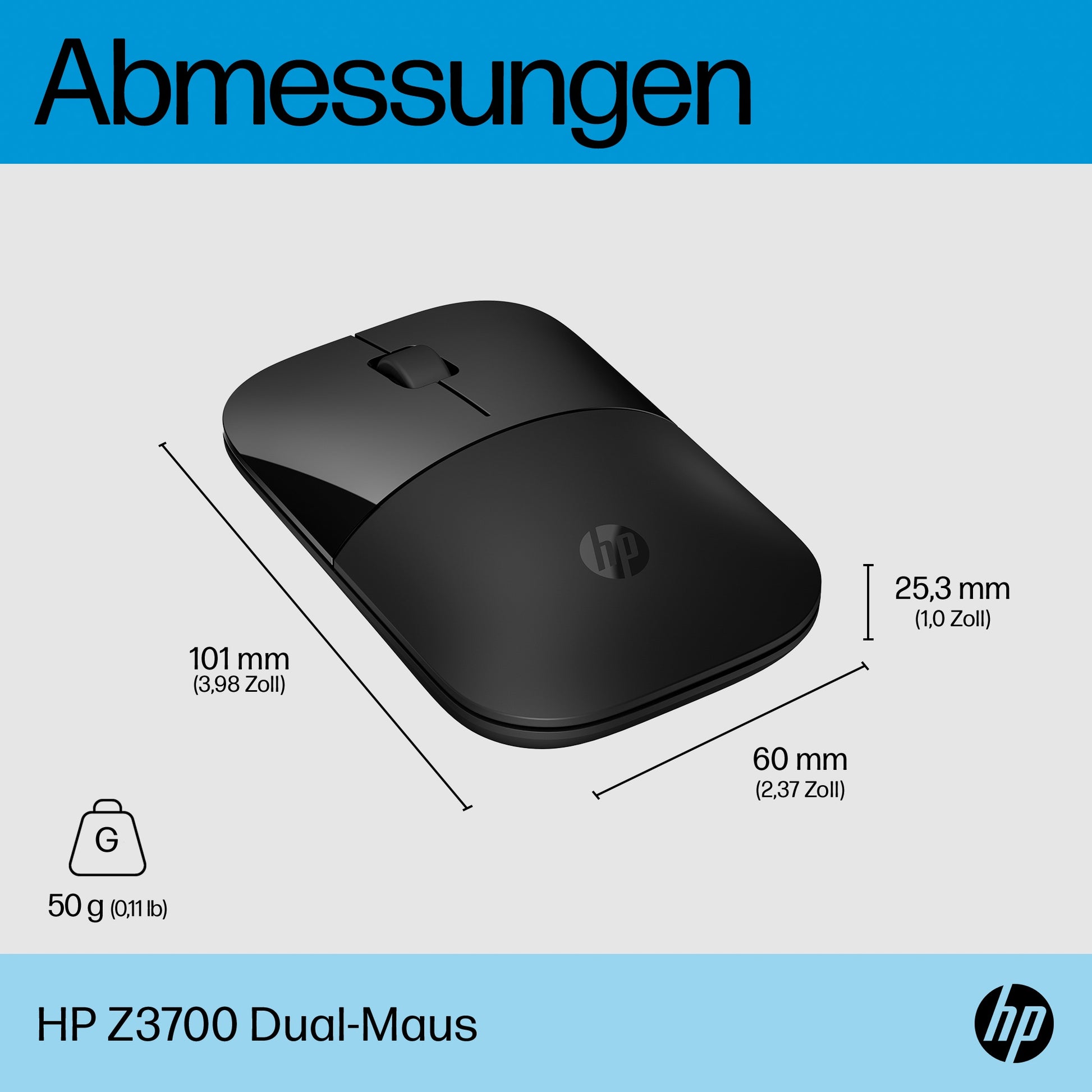 HP Z3700 – Maus – Kabellos (2,4 GHz), 1600 DPI, beidhändig, Schwarz