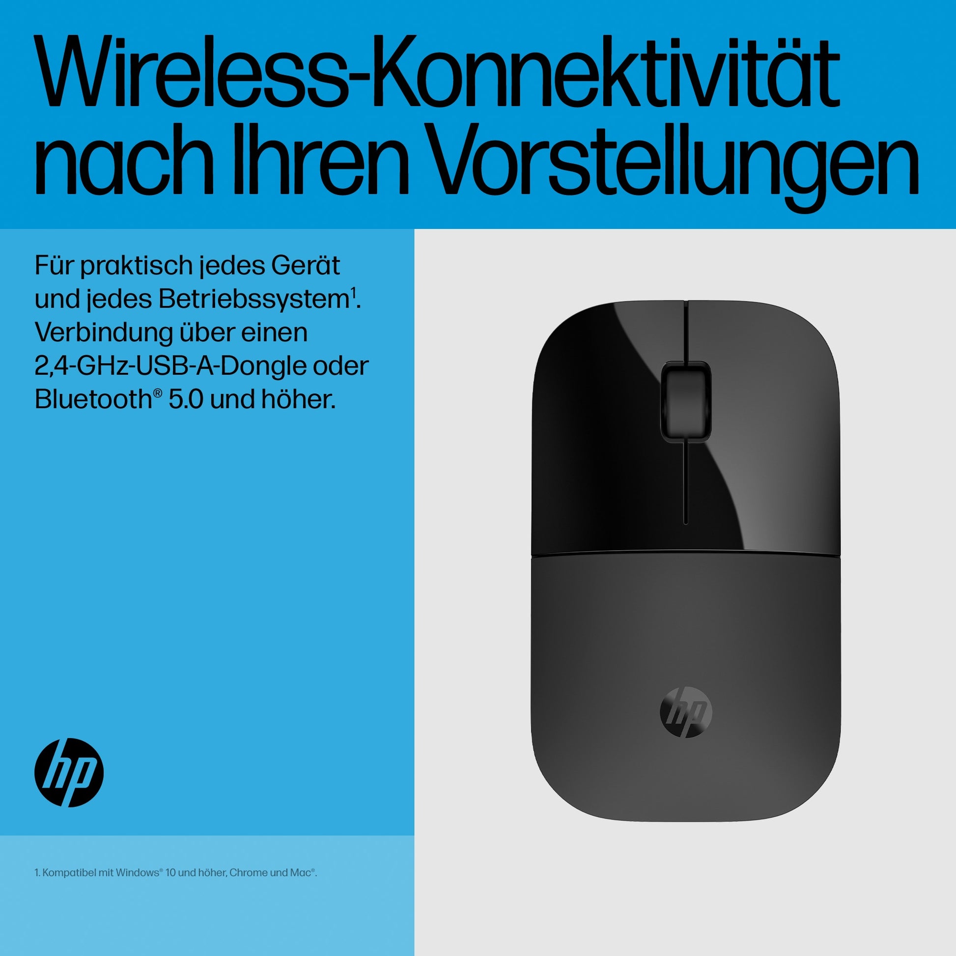 HP Z3700 – Maus – Kabellos (2,4 GHz), 1600 DPI, beidhändig, Schwarz