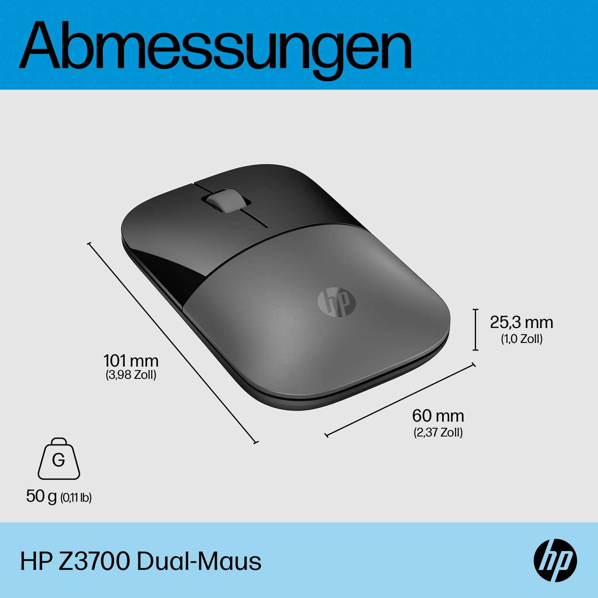 HP Z3700 Dual – Maus – Kabellos (Bluetooth/2,4 GHz), beidhändig, Silber