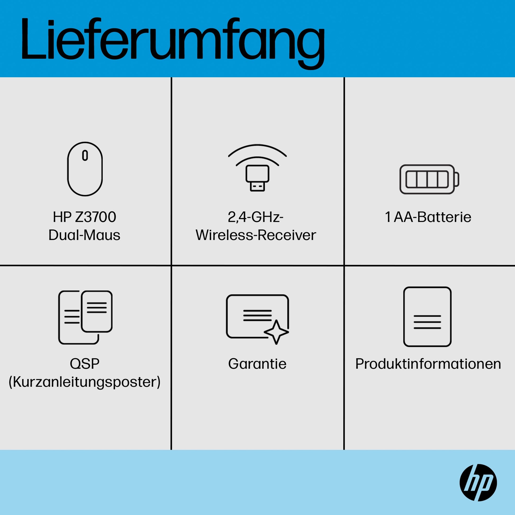 HP Z3700 Dual Maus – Kabellos (Bluetooth/2,4 GHz), Beidhändig, Silber