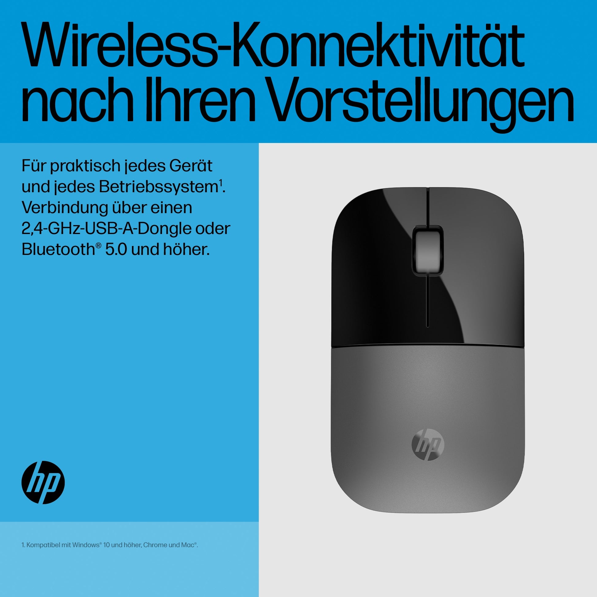 HP Z3700 Dual – Maus – Kabellos (Bluetooth/2,4 GHz), beidhändig, Silber