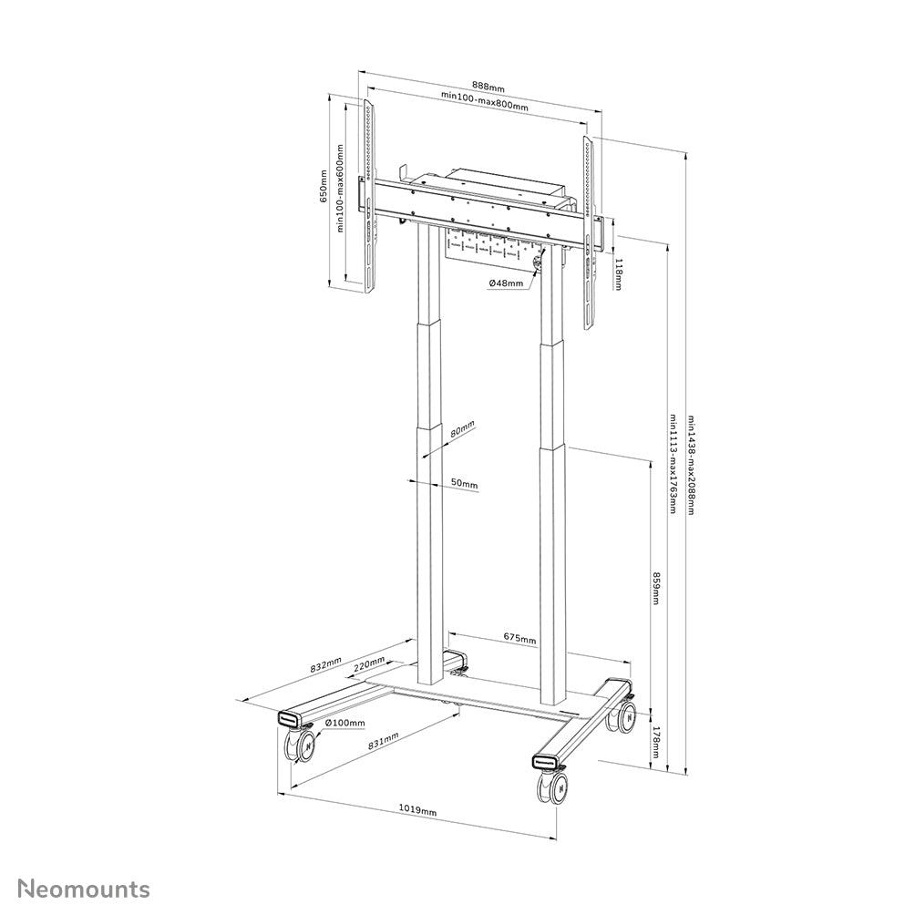 Neomounts FL55-875WH1 – Trolley, motorisiert, für 55–100″, VESA 100×100–800×600, bis 110 kg