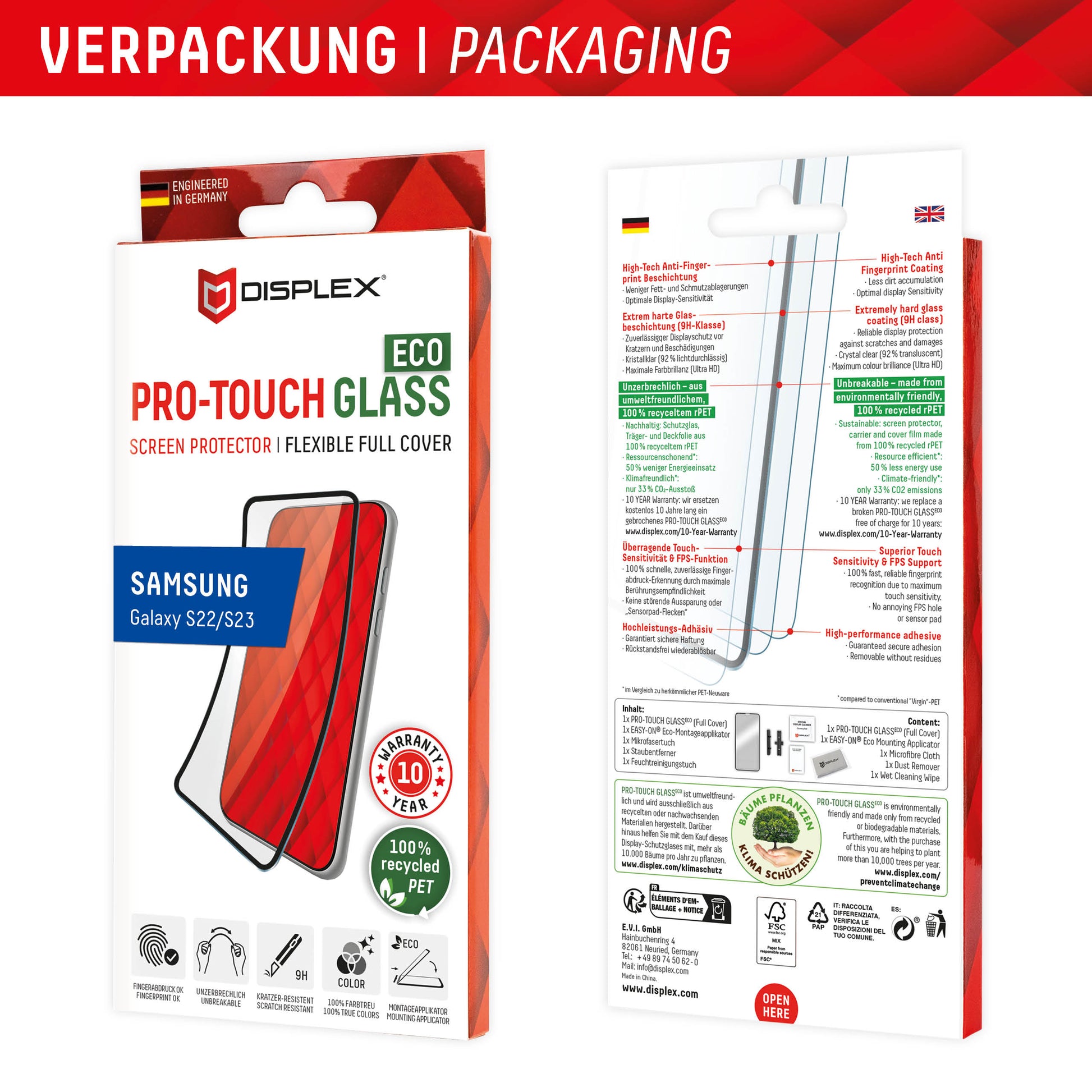 Displex Displayschutz (Panzerglas), Full Cover – für Galaxy S22/S23 – mit Applikator
