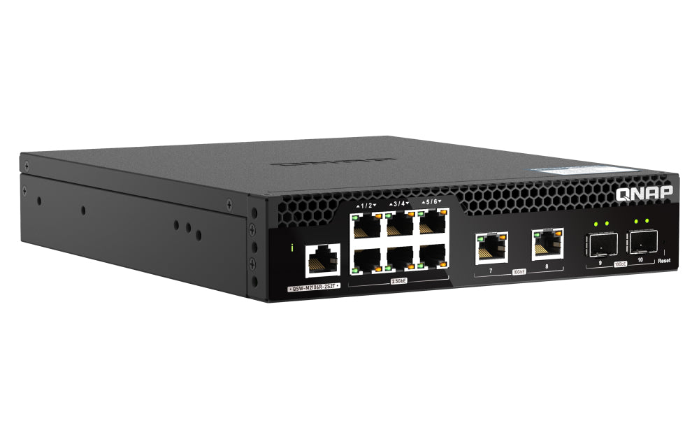 QNAP QSW-M2106R-2S2T – Smart-Managed L2 Switch – 6× 2,5G + 2× 10G RJ-45, 2× SFP+, 19", 1U