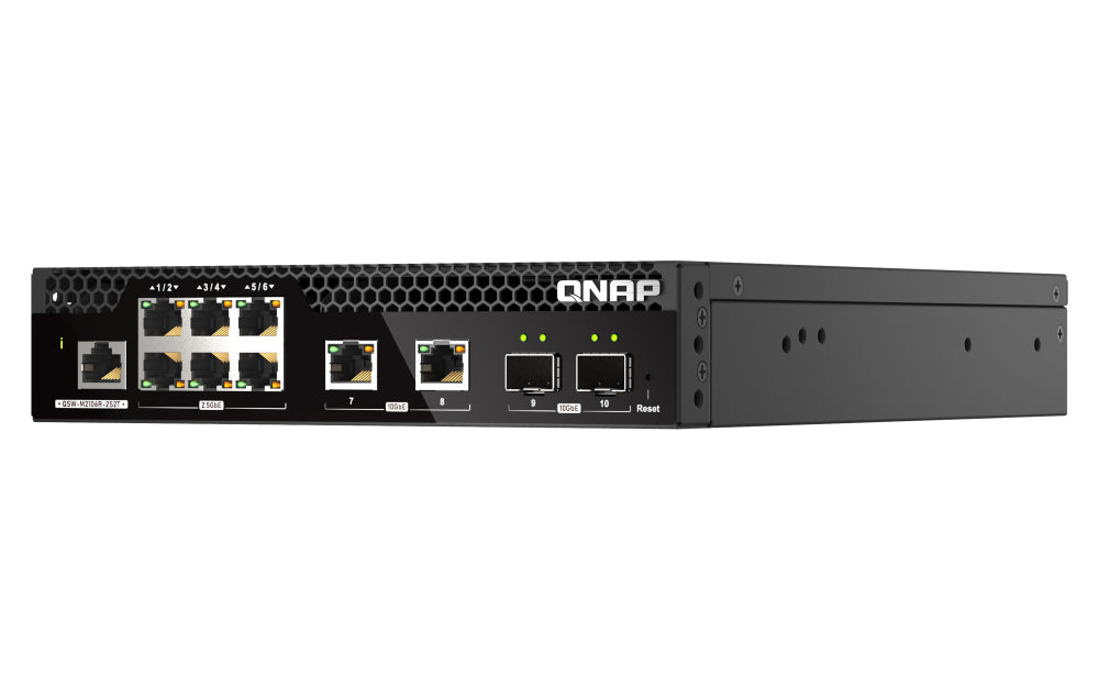 QNAP QSW-M2106R-2S2T – Smart-Managed L2 Switch – 6× 2,5G + 2× 10G RJ-45, 2× SFP+, 19", 1U