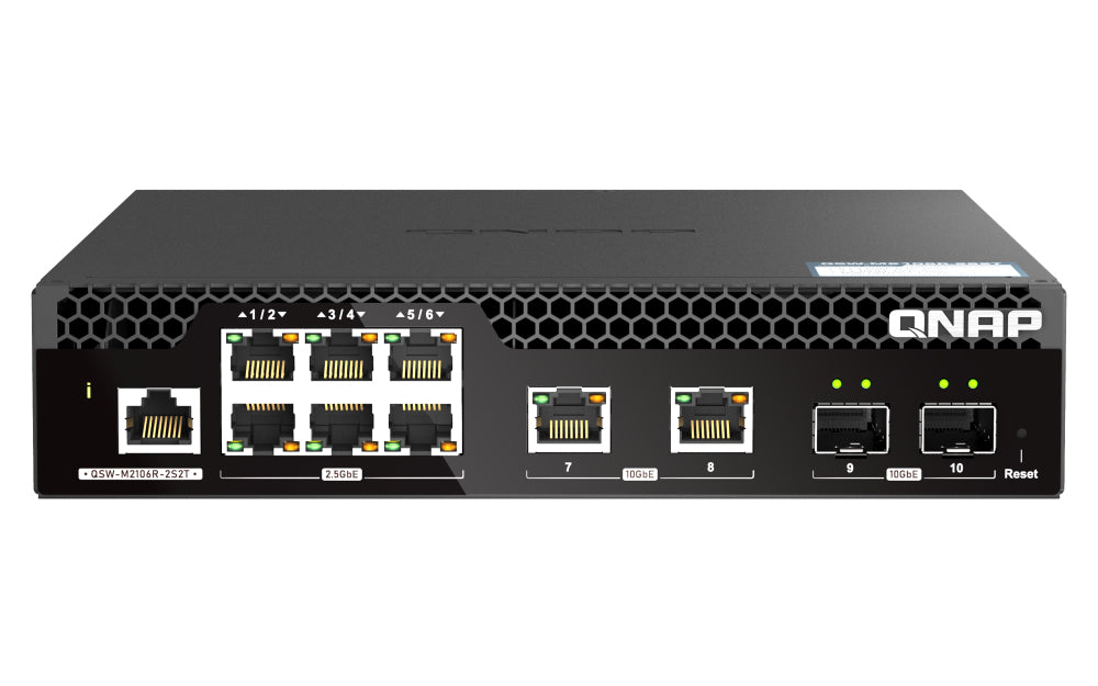 QNAP QSW-M2106R-2S2T – Smart-Managed L2 Switch – 6× 2,5G + 2× 10G RJ-45, 2× SFP+, 19", 1U