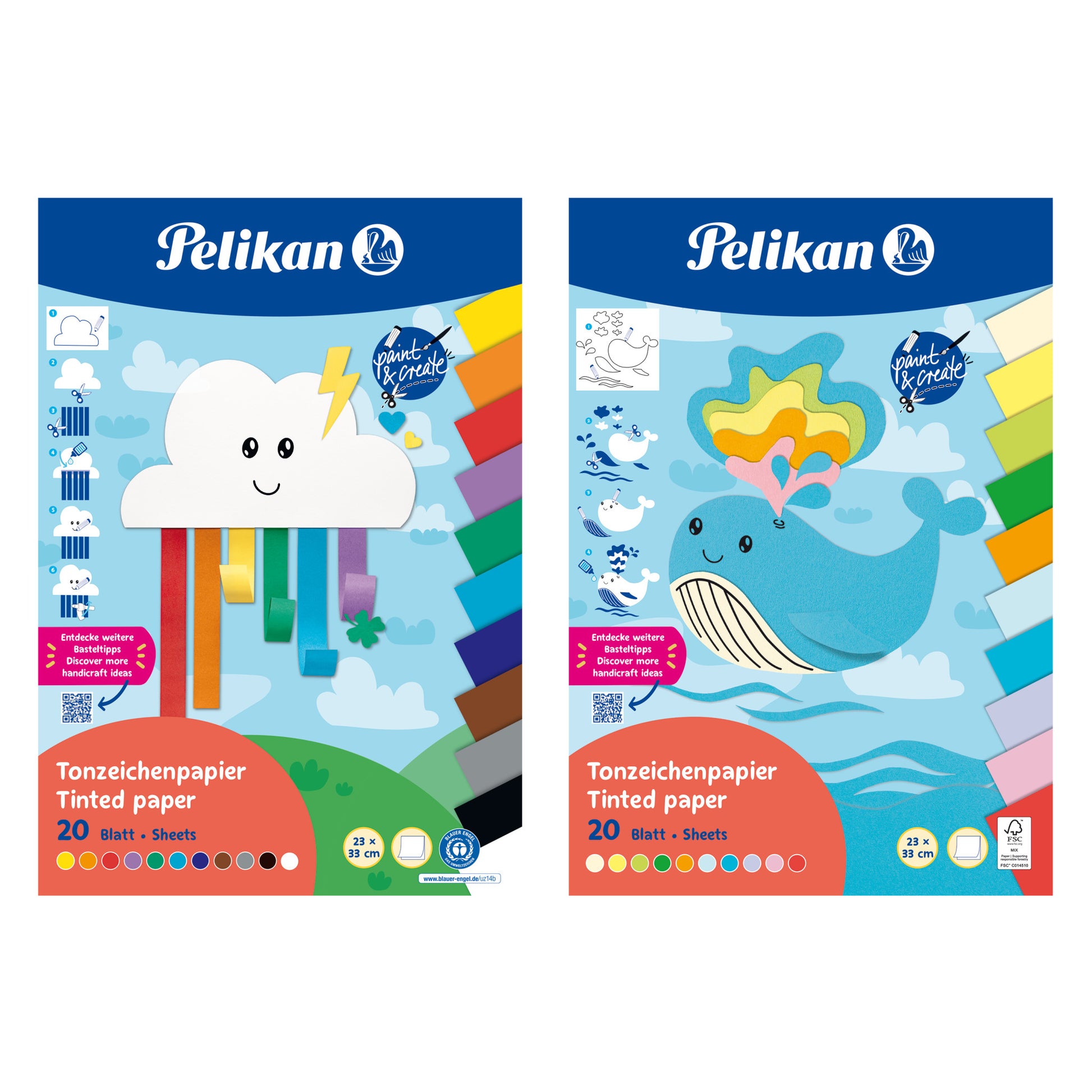 Pelikan Tonzeichenpapier – 23 × 33 cm, 120 g/m², farbig sortiert, geleimt, 20 Blatt