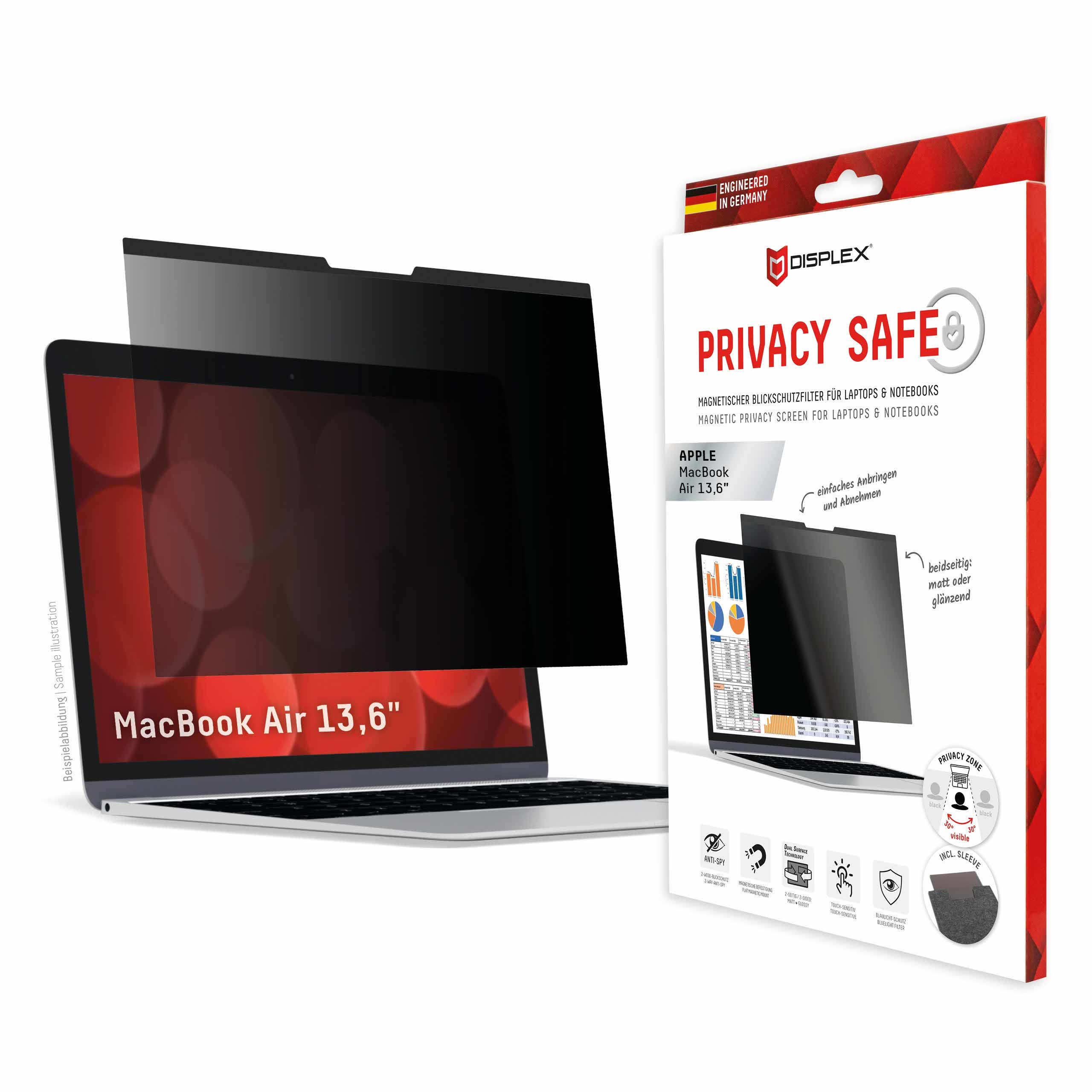 EVI Blickschutzfilter – Displex Privacy Safe, MacBook Air 13,6", Antireflex