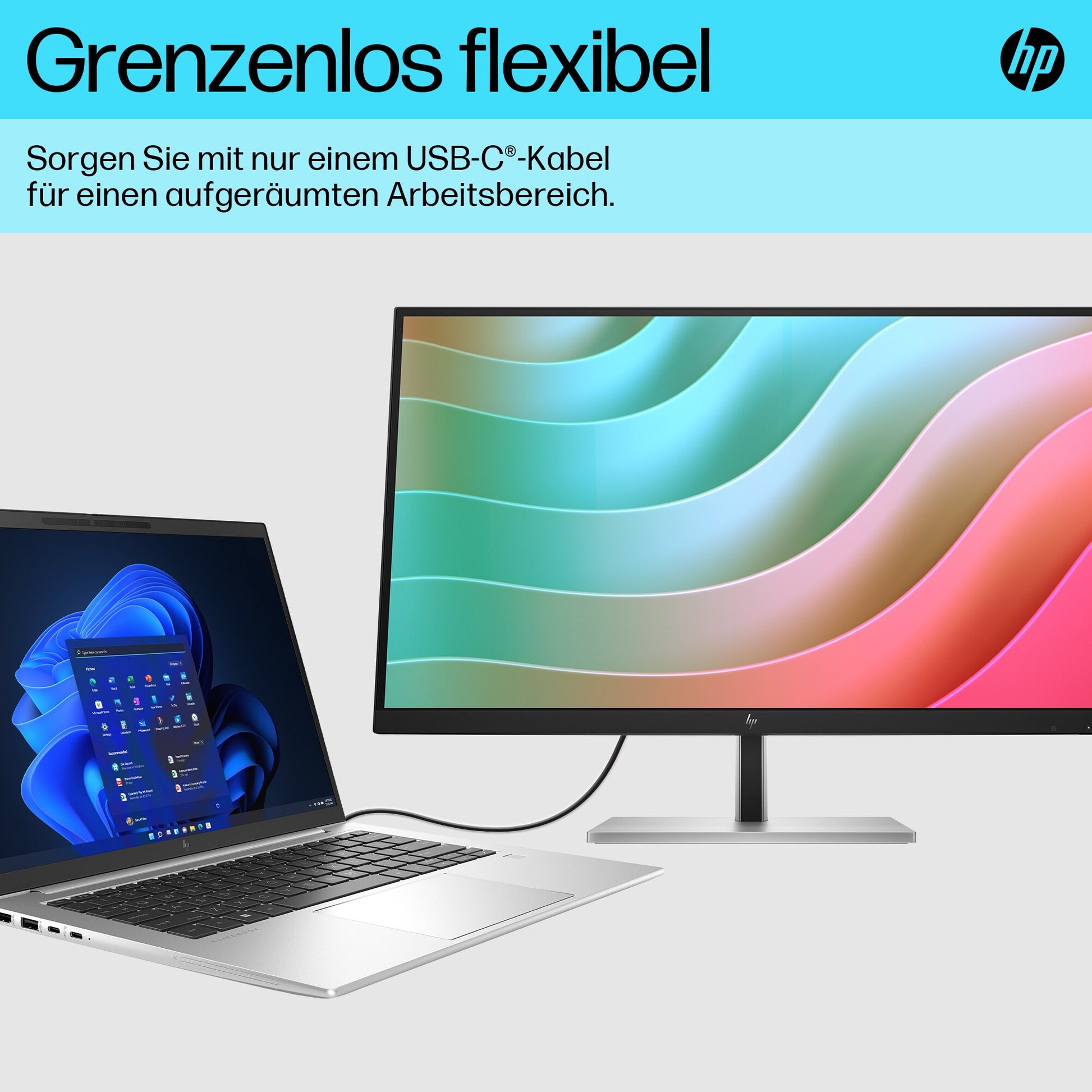 HP E27k G5 – Monitor, 27", 3840 × 2160 (UHD 4K), IPS, 60 Hz, 350 cd/m², USB-C, VESA 100 × 100, Schwarz, Silber