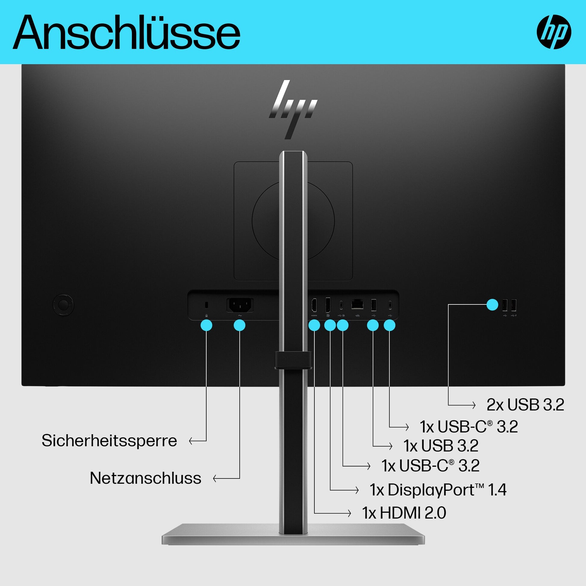 HP E27k G5 – Monitor, 27", 3840 × 2160 (UHD 4K), IPS, 60 Hz, 350 cd/m², USB-C, VESA 100 × 100, Schwarz, Silber