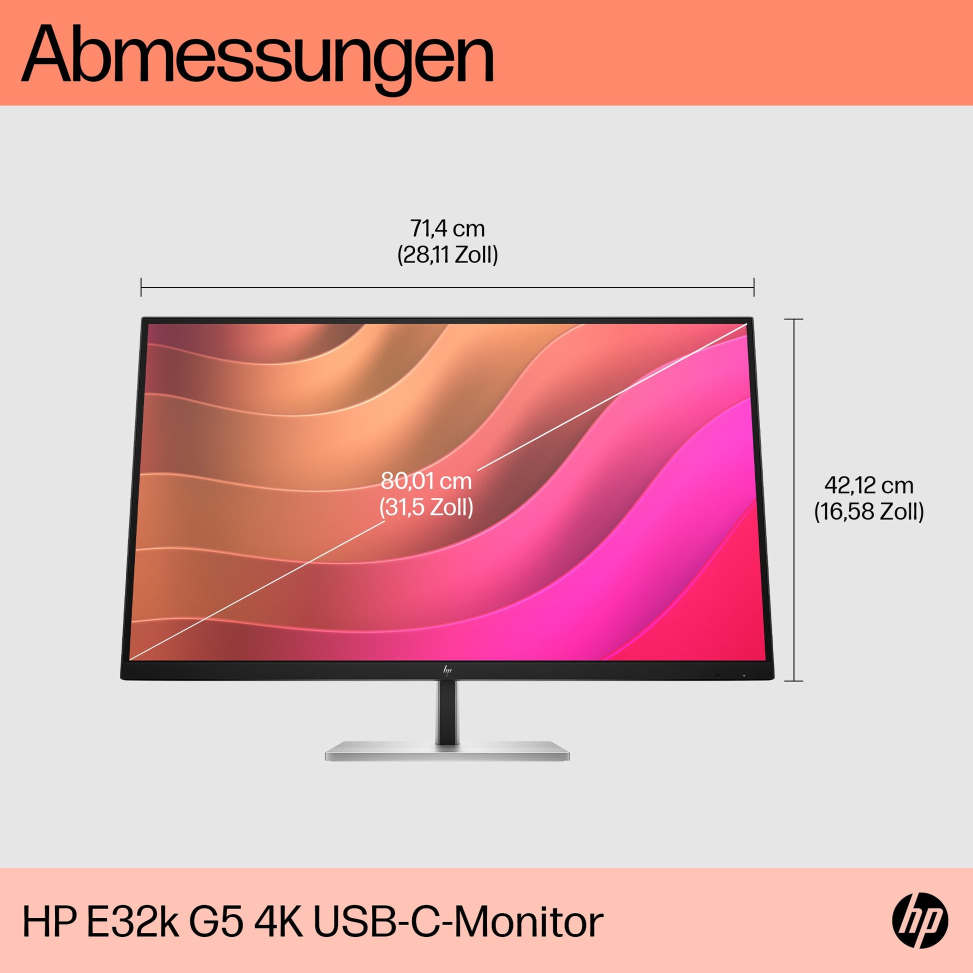 HP E32K G5 – Monitor, 31,5" 4K UHD (3840 × 2160), IPS, 60 Hz, 350 cd/m², USB-C, VESA 100 × 100, Schwarz
