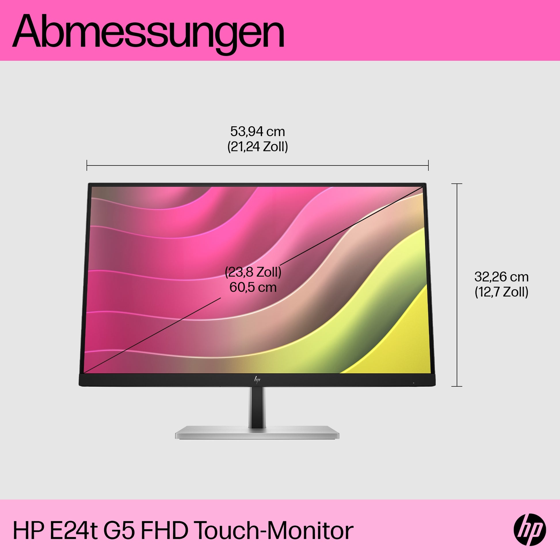HP E24t G5 – Monitor, 23,8" 1920 × 1080 (Full HD), IPS, Touch, 75 Hz, 300 cd/m², VESA 100 × 100, Schwarz