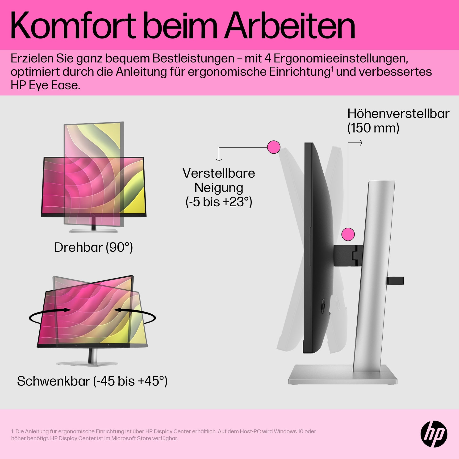 HP E24t G5 – Monitor, 23,8" 1920 × 1080 (Full HD), IPS, Touch, 75 Hz, 300 cd/m², VESA 100 × 100, Schwarz