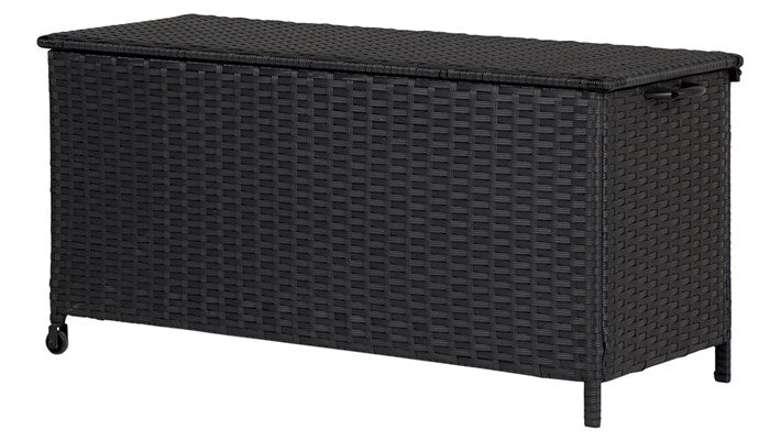 Schou SIEGER Aufbewahrungsbox 461 l (mit Deckel) – Rattan/Metall – Schwarz – mit Rollen, mit Griff