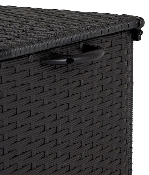 Schou SIEGER Aufbewahrungsbox 461 l (mit Deckel) – Rattan/Metall – Schwarz – mit Rollen, mit Griff