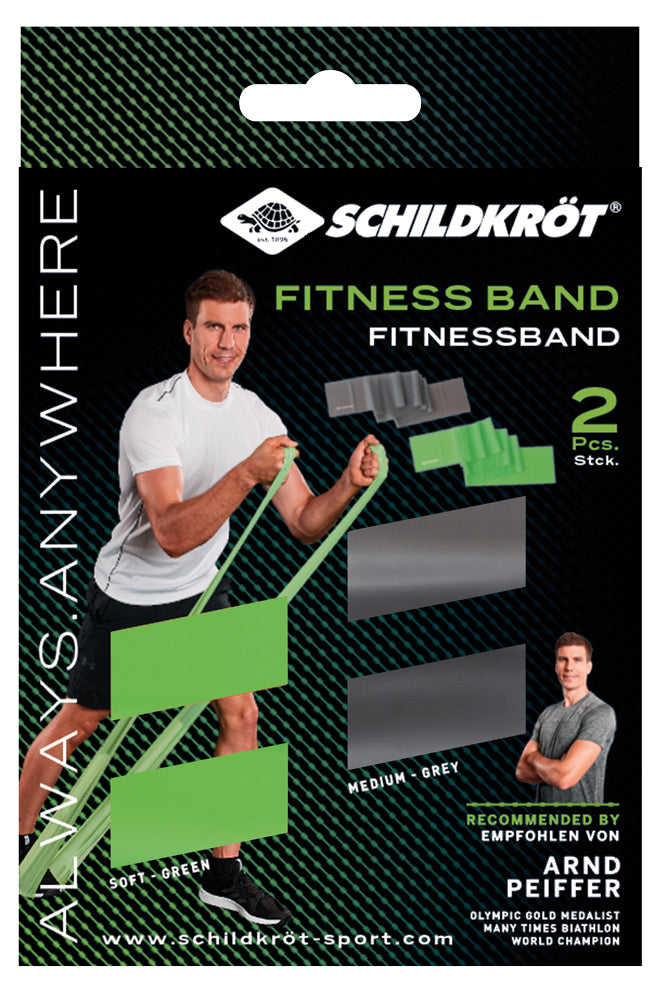 Schildkröt Fitness Fitnessbänder – Leicht, Mittel – 200 × 15 cm – Grün, Grau – 2 Stk.
