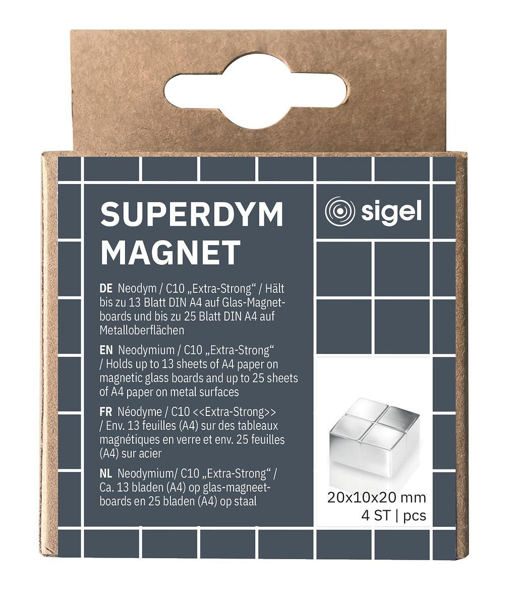 Sigel Magnetwürfel – silber, 20 × 10 × 20 mm, 4 Stück
