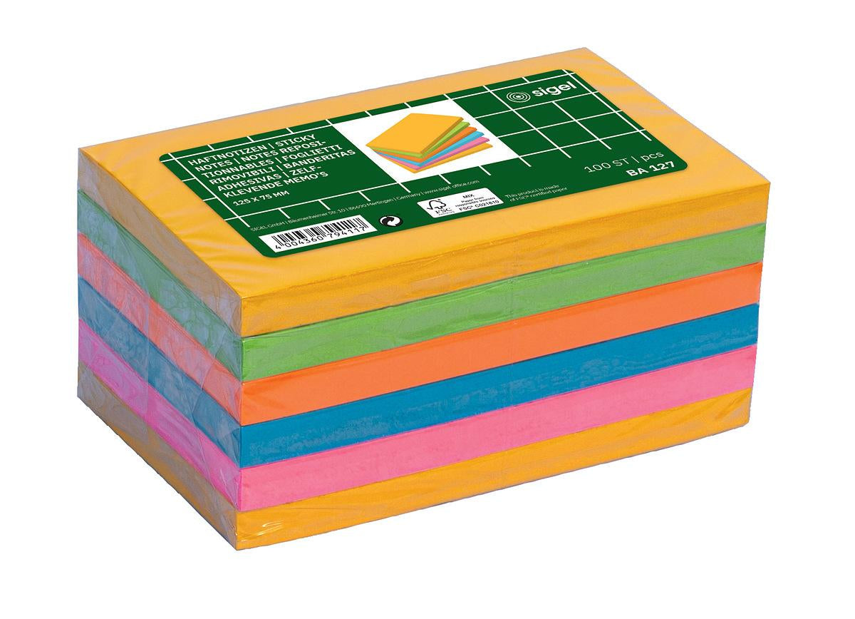 Sigel Haftnotizen – 125×75 mm – sortiert, 6×100 Blatt